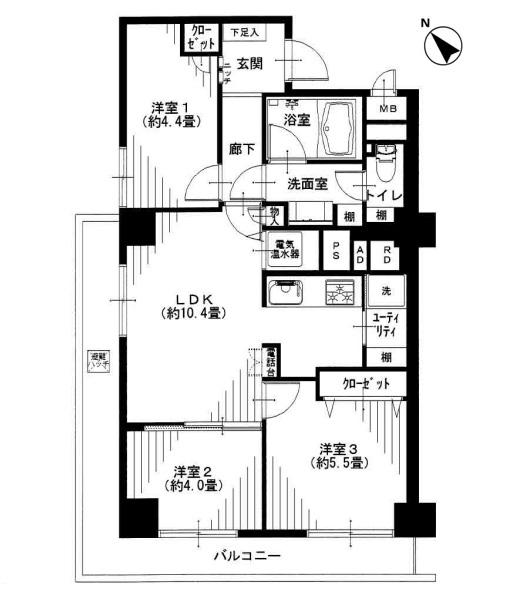 Floor plan. 3LDK, Price 37,900,000 yen, Footprint 57.5 sq m , Lighting a rich plan on the balcony area 12.72 sq m wide balcony.