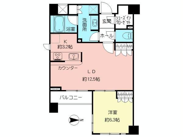 Floor plan. 1LDK, Price 33,900,000 yen, Occupied area 53.81 sq m , Balcony area 5.61 sq m 1LDK