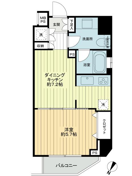Floor plan. 1DK, Price 25,800,000 yen, Occupied area 34.54 sq m , Balcony area 3.13 sq m floor plan