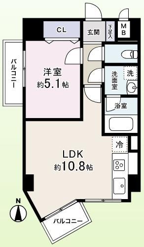 Floor plan. 1LDK, Price 21.9 million yen, Occupied area 37.96 sq m , Balcony area 4.75 sq m