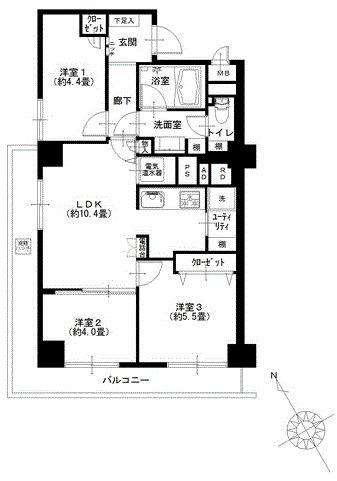 Floor plan. 3LDK, Price 37,900,000 yen, Footprint 57.5 sq m , Balcony area 12.72 sq m