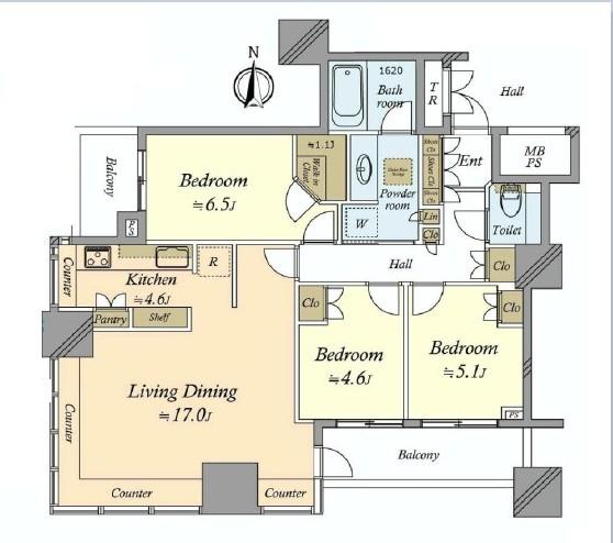 Floor plan. 3LDK, Price 96,800,000 yen, Occupied area 87.13 sq m , Balcony area 10.73 sq m