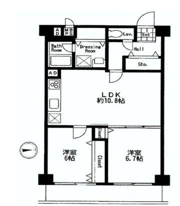 Floor plan. 2LDK, Price 28 million yen, Occupied area 59.16 sq m , Balcony area 6.96 sq m