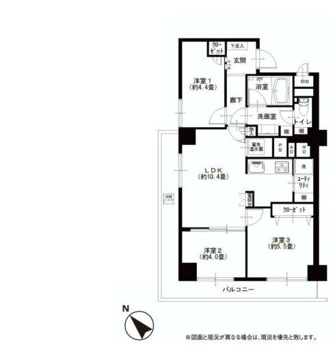 Floor plan. 3LDK, Price 37,900,000 yen, Footprint 57.5 sq m , Balcony area 12.72 sq m