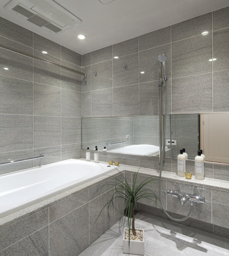 Bathing-wash room.  [Bathroom] 1622 bathroom size, Using the 400 square natural stone that is calm on the wall, Me refreshing to forget the fatigue of the day space. (Less than 3-point E-105AT type ※ Sale settled)