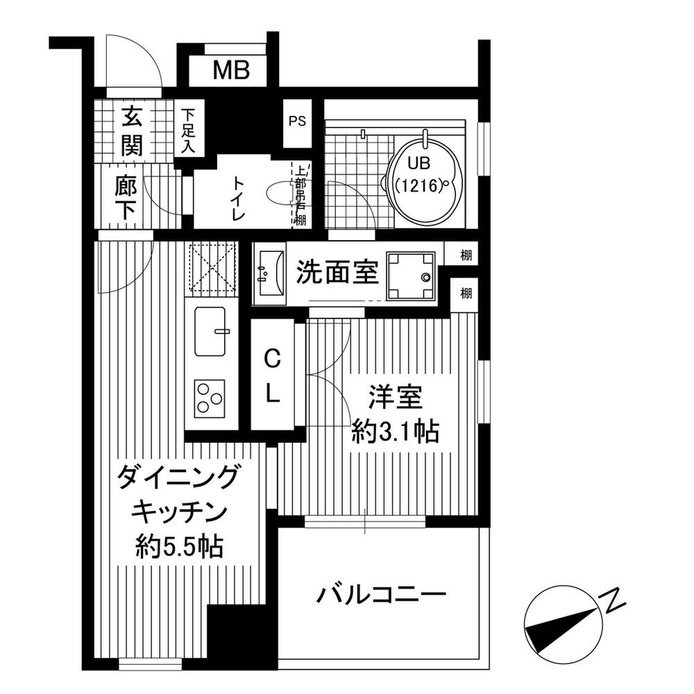 Floor plan. 1DK, Price 14.4 million yen, Occupied area 23.73 sq m , Balcony area 3.48 sq m