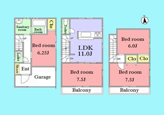 Floor plan. (Building 2), Price 62,800,000 yen, 4LDK, Land area 59.72 sq m , Building area 96.78 sq m