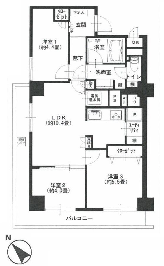 Floor plan. 3LDK, Price 37,900,000 yen, Footprint 57.5 sq m , Balcony area 12.72 sq m