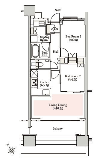 E type ・ 2LDK footprint / 55.62 sq m balcony area / 11.2 sq m