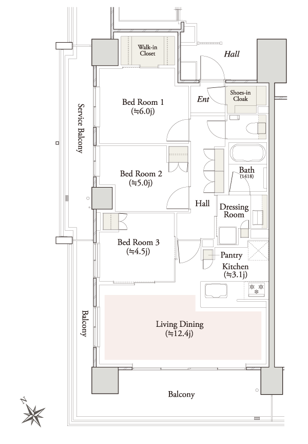 Floor: 3LDK + WIC + SIC, the occupied area: 73.87 sq m, Price: TBD