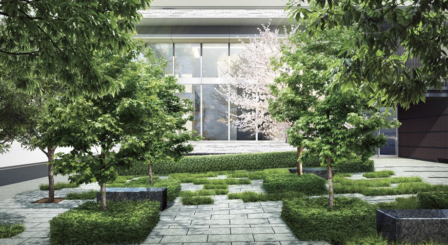 <Kure via Tower Meguro Fudomae> Zenteiminami facing seismic isolation Tower Residences. The aim was the idea of ​​the "light of the mansion.". (Garden Square Rendering CG)