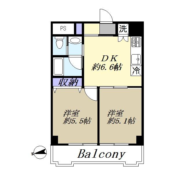 Floor plan. 2DK, Price 21,800,000 yen, Footprint 39 sq m , Is a floor plan of 2LDK of balcony area 5.68 sq m room