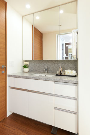 Bathing-wash room.  [bathroom] We also used the natural stone to vanity, It exudes a calm atmosphere.