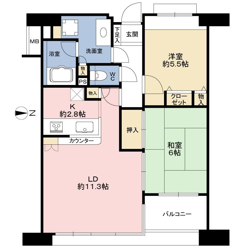Floor plan. 2LDK, Price 37,800,000 yen, Occupied area 57.86 sq m , Balcony area 4.29 sq m
