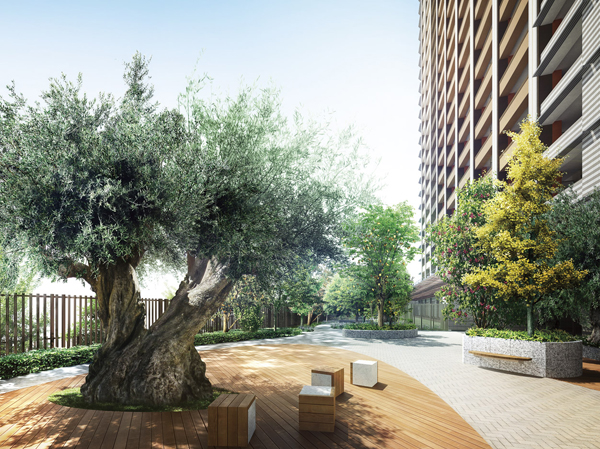 Features of the building.  [Edible Park] The edible, Means "eat". In this garden, Planting "trees made of real" on the season, respectively. In the city center, Aiming to the "natural hands-garden" that can feel touched to see the season and the nature of grace over.