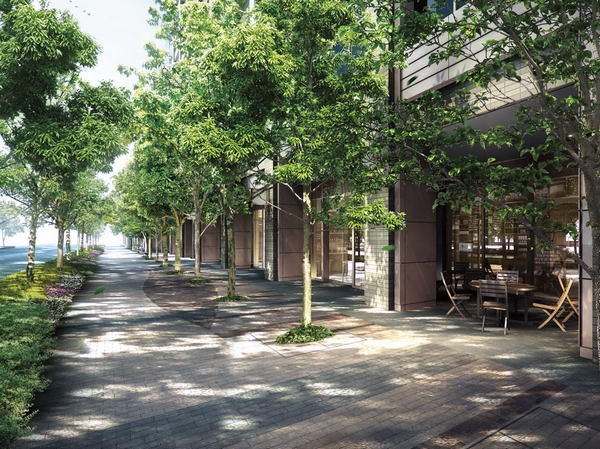 Along the street leading to the <Park City Osaki The Tower> from Osaki Station is about 250m thing tree-lined street is decorated with a double row planting (Rendering)