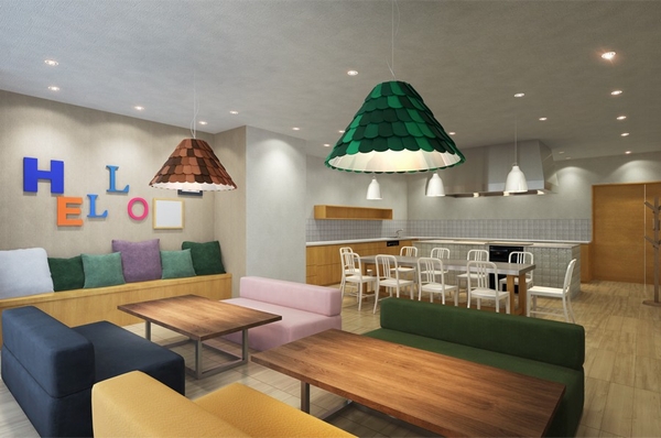  [Party Garden] Island kitchen Ya that many of the family can be cooking together, Large dining table that Kakomeru a meal everyone will be provided (Rendering)