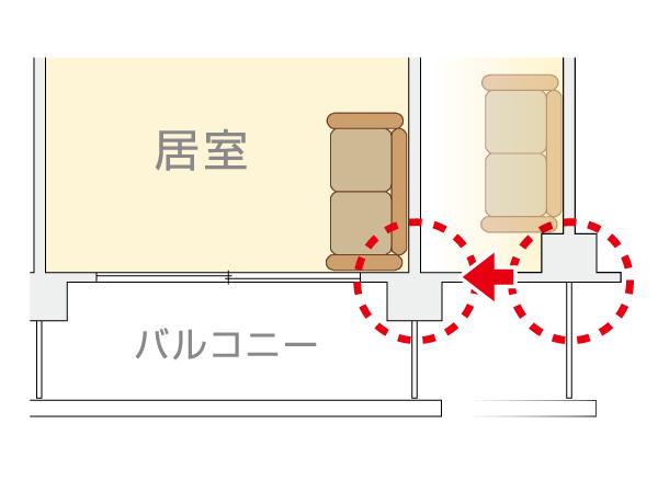 Building structure.  [Out frame construction method] It was adopted out frame design that issued the precursor pillars to the outdoor. Since the pillar-type does not appear in the room, It is possible to use your room until every corner, To produce a spread some living space. (Conceptual diagram / Adoption point varies depending on the type)