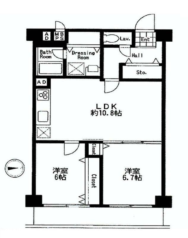 Floor plan. 2LDK, Price 28 million yen, Occupied area 59.16 sq m , Balcony area 6.96 sq m floor plan