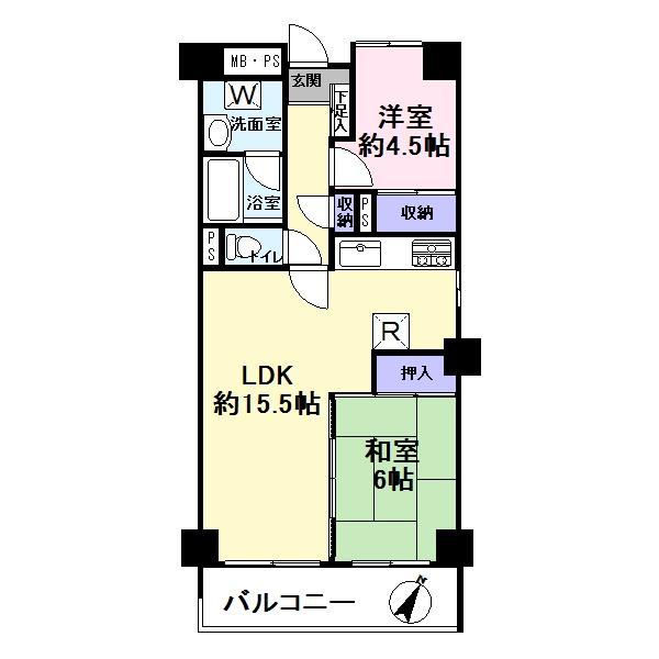 Floor plan. 2LDK, Price 31,800,000 yen, Occupied area 58.91 sq m , It has been changed on the balcony area 7.42 sq m 2LDK. Easy-to-use wait at the orthodox. Kitchen next to the window is the point.