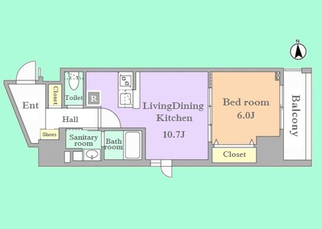 Floor plan. 1LDK, Price 37 million yen, Occupied area 43.66 sq m , Balcony area 4.8 sq m