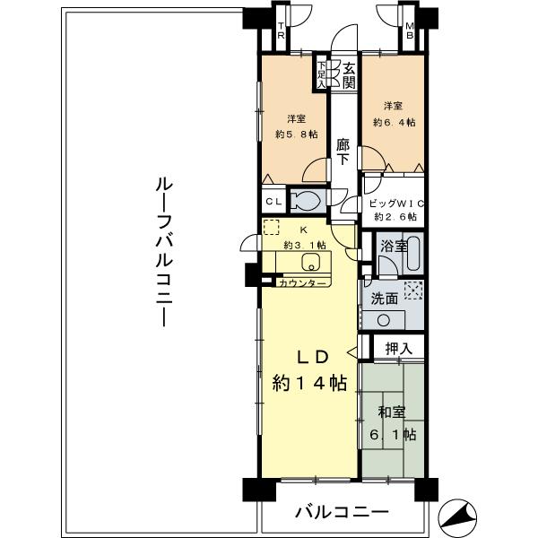 Floor plan. 3LDK, Price 54,800,000 yen, Occupied area 82.43 sq m , Balcony area 11.2 sq m