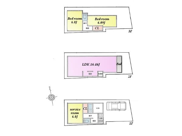 Building plan example (floor plan). Building plan example (A Building) 3LDK, Land price 37 million yen, Land area 50.03 sq m , Building price 14.8 million yen, Building area 77.44 sq m