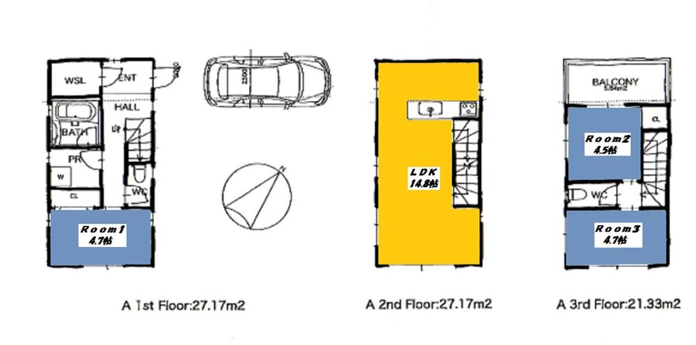 Building plan example (floor plan). Building plan example (A section) 3LDK, Land price 36,600,000 yen, Land area 56 sq m , Building price 14.4 million yen, Building area 75.67 sq m