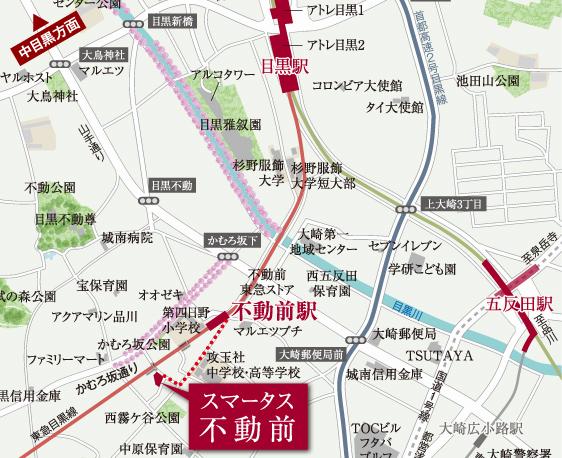 Local guide map. Meguro Fudo, Hayashi試 of Forest Park, etc., Green is a rich surrounding environment.