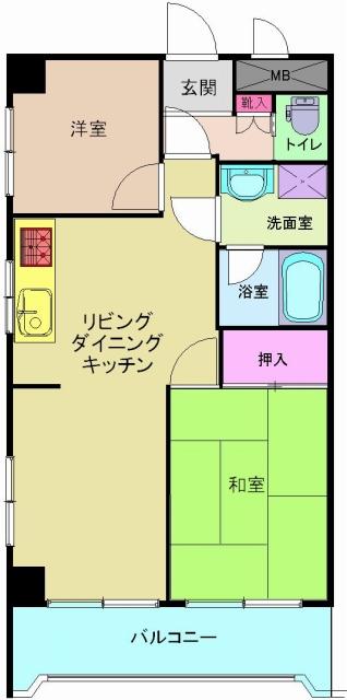 Floor plan. 2LDK, Price 19,800,000 yen, Occupied area 46.28 sq m , Balcony area 6.48 sq m