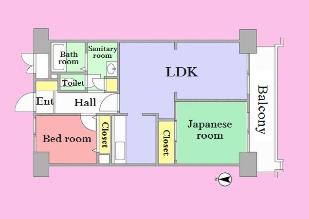 Floor plan. 2LDK, Price 21,800,000 yen, Footprint 58.8 sq m , Balcony area 7.28 sq m