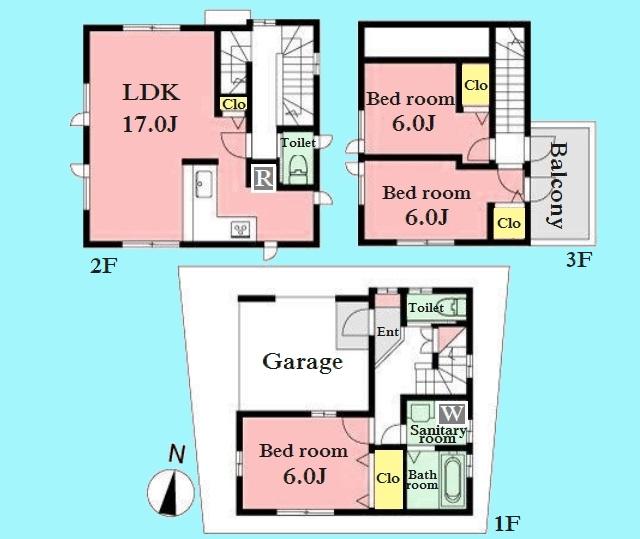 Floor plan. 51,800,000 yen, 3LDK, Land area 64.2 sq m , Building area 103.97 sq m