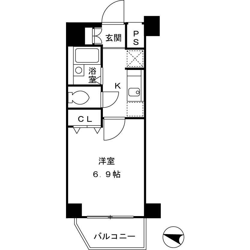 Floor plan. 1K, Price 21 million yen, Occupied area 22.87 sq m , Balcony area 2.93 sq m