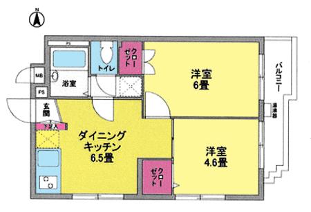 Floor plan. 2DK, Price 19,800,000 yen, Occupied area 36.19 sq m , Balcony area 3.57 sq m