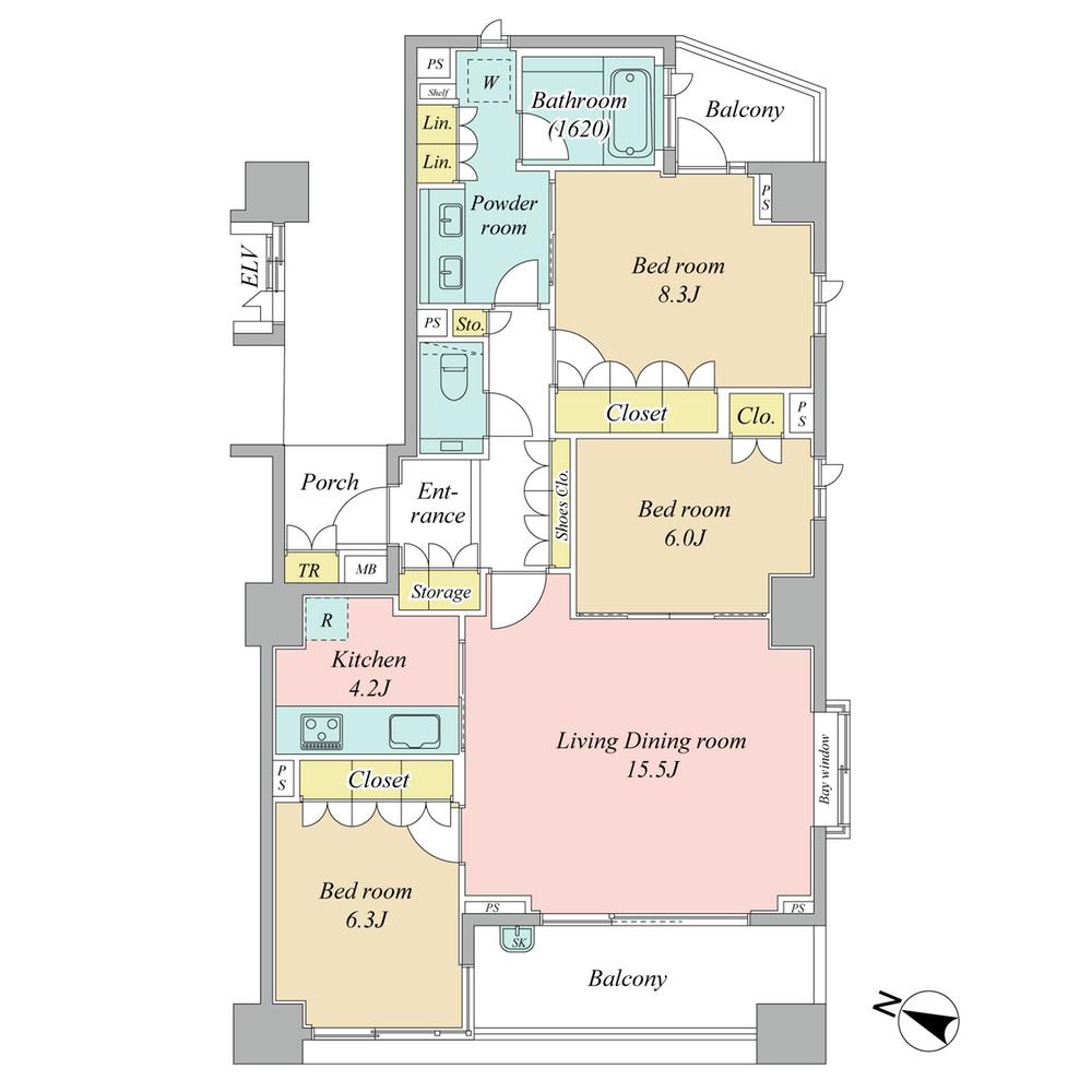 Floor plan. 3LDK, Price 91 million yen, Occupied area 91.53 sq m , Balcony area 12.18 sq m