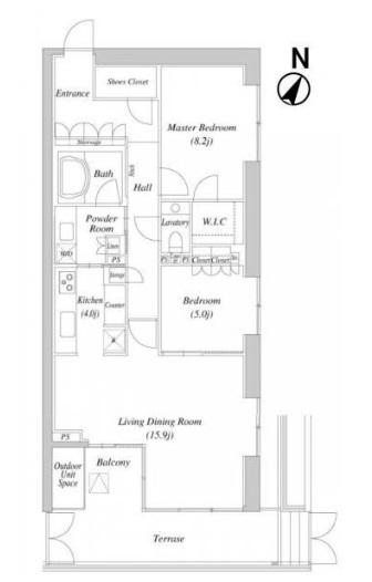Floor plan. 2LDK, Price 82,200,000 yen, Occupied area 84.88 sq m , Balcony area 20.04 sq m