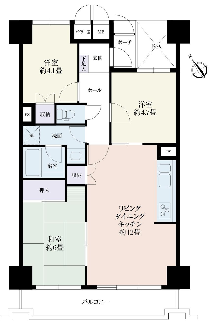 Floor plan. 3LDK, Price 38,800,000 yen, Footprint 66 sq m , Balcony area 8.23 ​​sq m