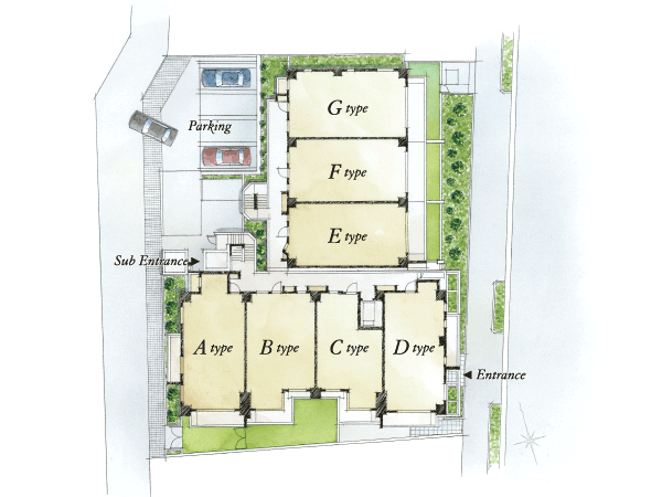 Shared facilities.  [I was blessed with warm sunshine, Cozy house] Taking advantage of the open-minded location for tall buildings in the opening surface is not adjacent, ventilation ・ Create a lot of excellent corner dwelling unit in daylight. Pleasant Chaoyang, The layout of the dwelling unit to the east and south direction so that you can enjoy the gentle light to fully. South-facing dwelling unit rate boasts 64 percent. (Site layout illustration)