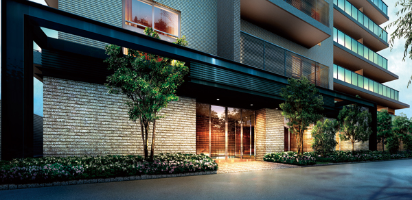 Shared facilities.  [Main entrance which arranged the framing of steel to the gate the wind] "Tennozu Isle" station Ya, "Shinagawa Seaside" station direction to the main entrance, To "Shinbaba" station direction offers a sub-entrance. It should be noted that the eyes of the road in front of the wide tree-lined avenue until before Shinagawa Station, You can go home in a straight line through this street by taxi late at night. (Rendering)