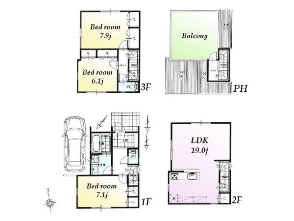 Floor plan. 68,800,000 yen, 3LDK, Land area 66.18 sq m , Building area 102.93 sq m