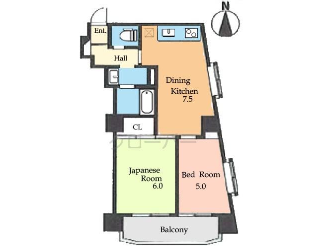 Floor plan. 2DK, Price 24,800,000 yen, Footprint 41.5 sq m , Balcony area 4.99 sq m
