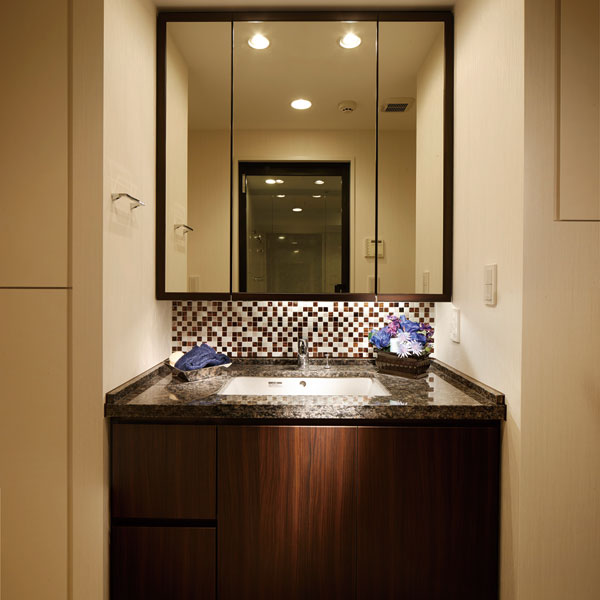 Bathing-wash room. Arranged natural stone, Wash room in consideration for luxury