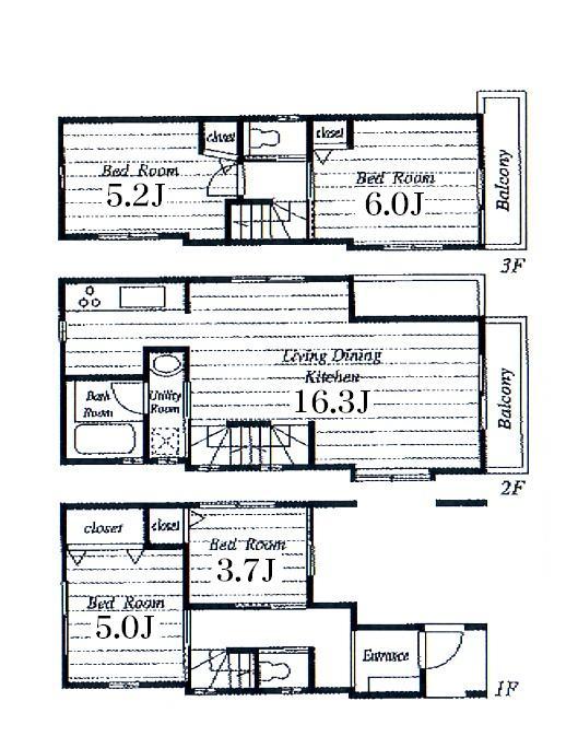 Building plan example (floor plan). Building plan example 4LDK, Land price 39,800,000 yen, Land area 58.05 sq m , Building price 17 million yen, Building area 92.95 sq m