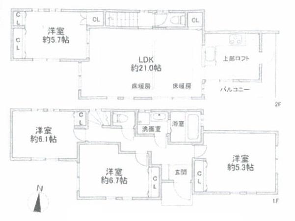 Floor plan. 79,800,000 yen, 4LDK, Land area 142.31 sq m , Building area 104.35 sq m