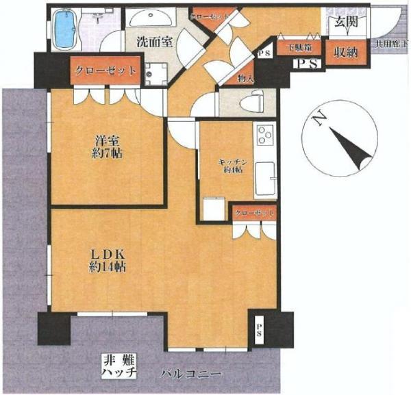 Floor plan. 1LDK, Price 59,800,000 yen, Occupied area 69.03 sq m , Balcony area 26.23 sq m