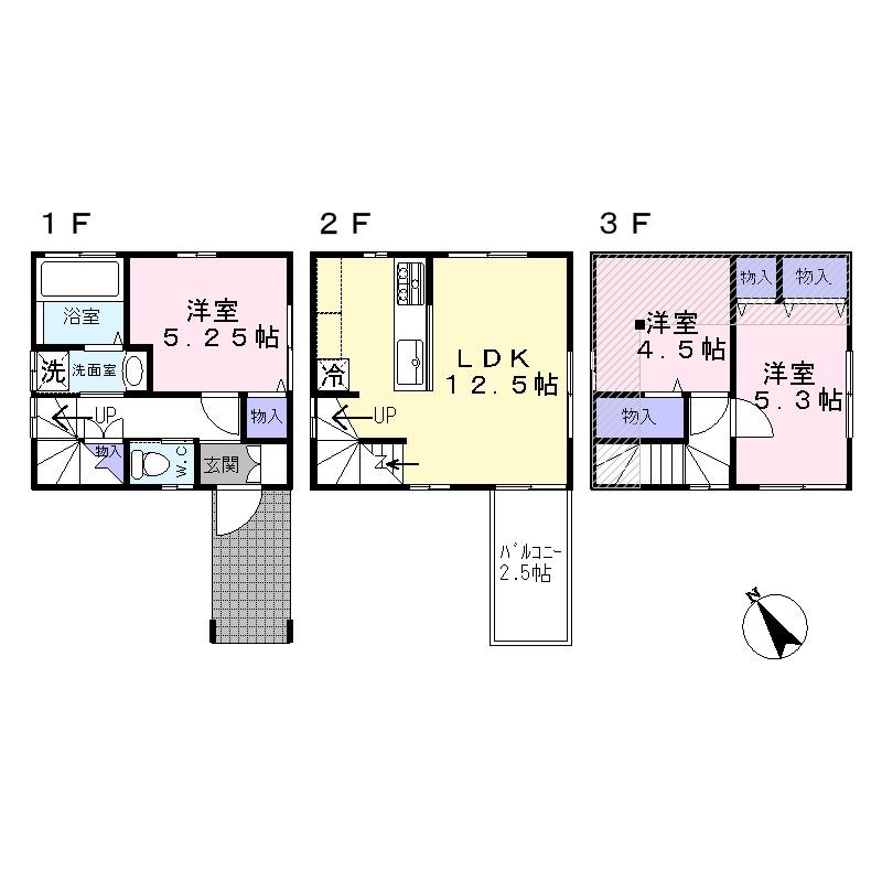Floor plan. (B Building), Price 42,800,000 yen, 3LDK, Land area 57.8 sq m , Building area 68.85 sq m