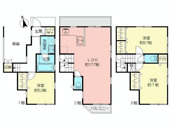 Floor plan. 51,900,000 yen, 3LDK, Land area 54.43 sq m , Building area 88.29 sq m