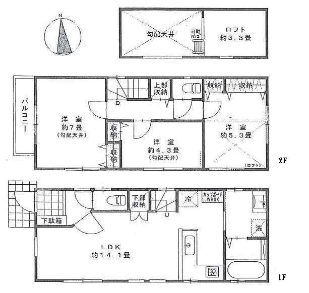 Floor plan. 53,800,000 yen, 3LDK, Land area 76.05 sq m , Building area 75.5 sq m