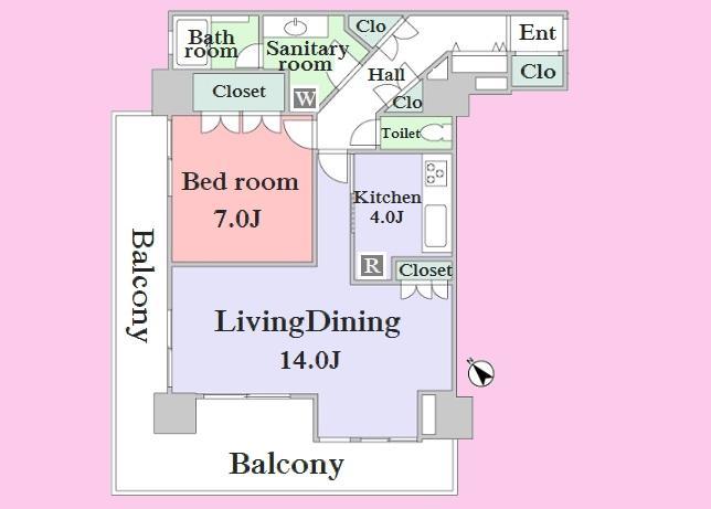Floor plan. 1LDK, Price 59,800,000 yen, Occupied area 69.03 sq m , Balcony area 26.23 sq m