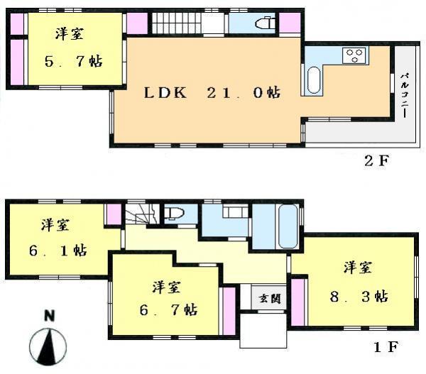 Floor plan. 79,800,000 yen, 4LDK, Land area 142.31 sq m , Building area 104.35 sq m
